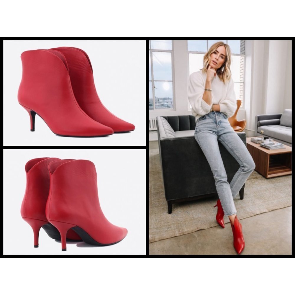 💕ANINE BING💕 Annabelle Boots 100% Leather Pointed Toe Ankle Booties Red 37